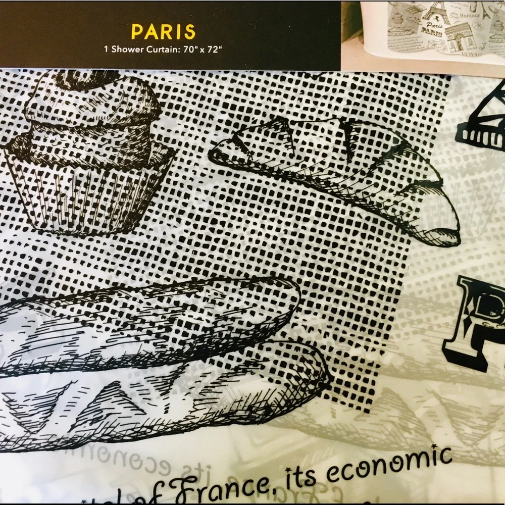 Black Paris Peva Shower Curtain French Pastries
